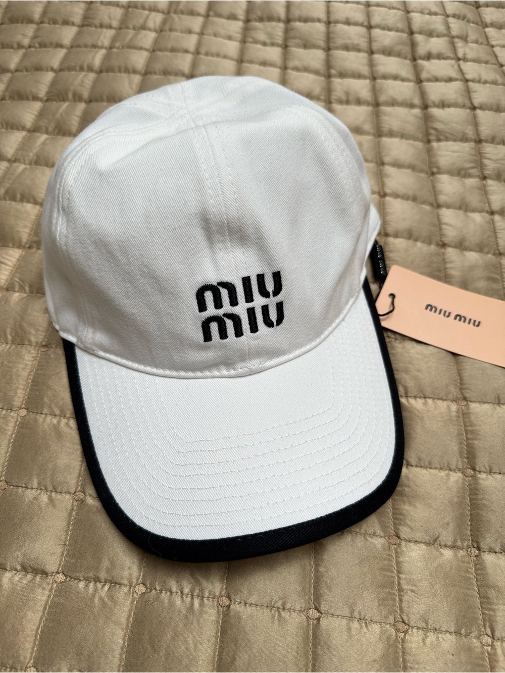 White Baseball Cap with Black Trim & Black Logo